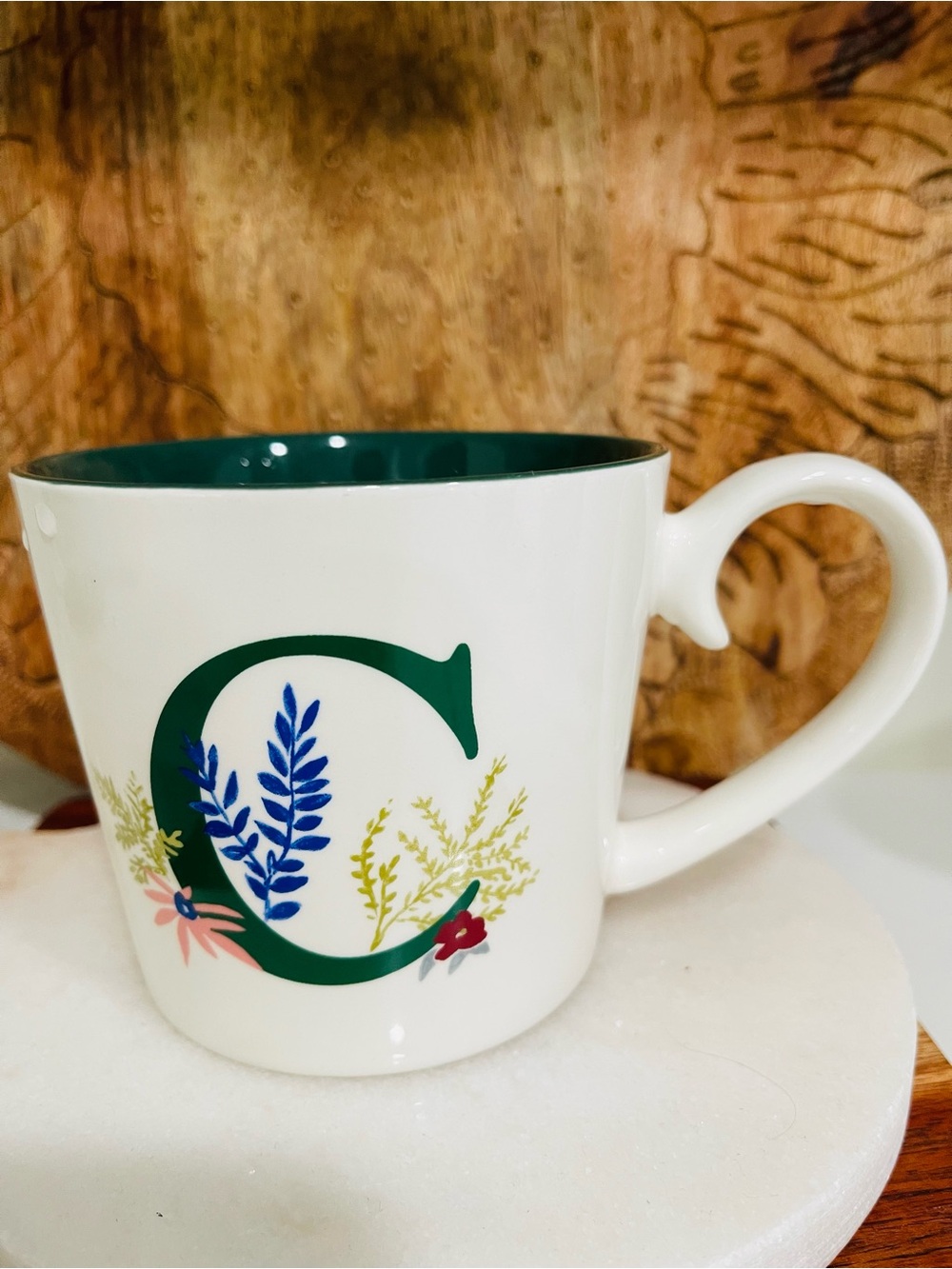 Monogram C Floral Ceramic Mug - White and Green